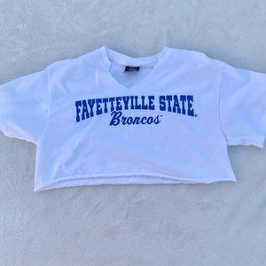 Upcycled Athelesuire Crop Top Tee Shirt Fayetteville State Broncos Sz. M…